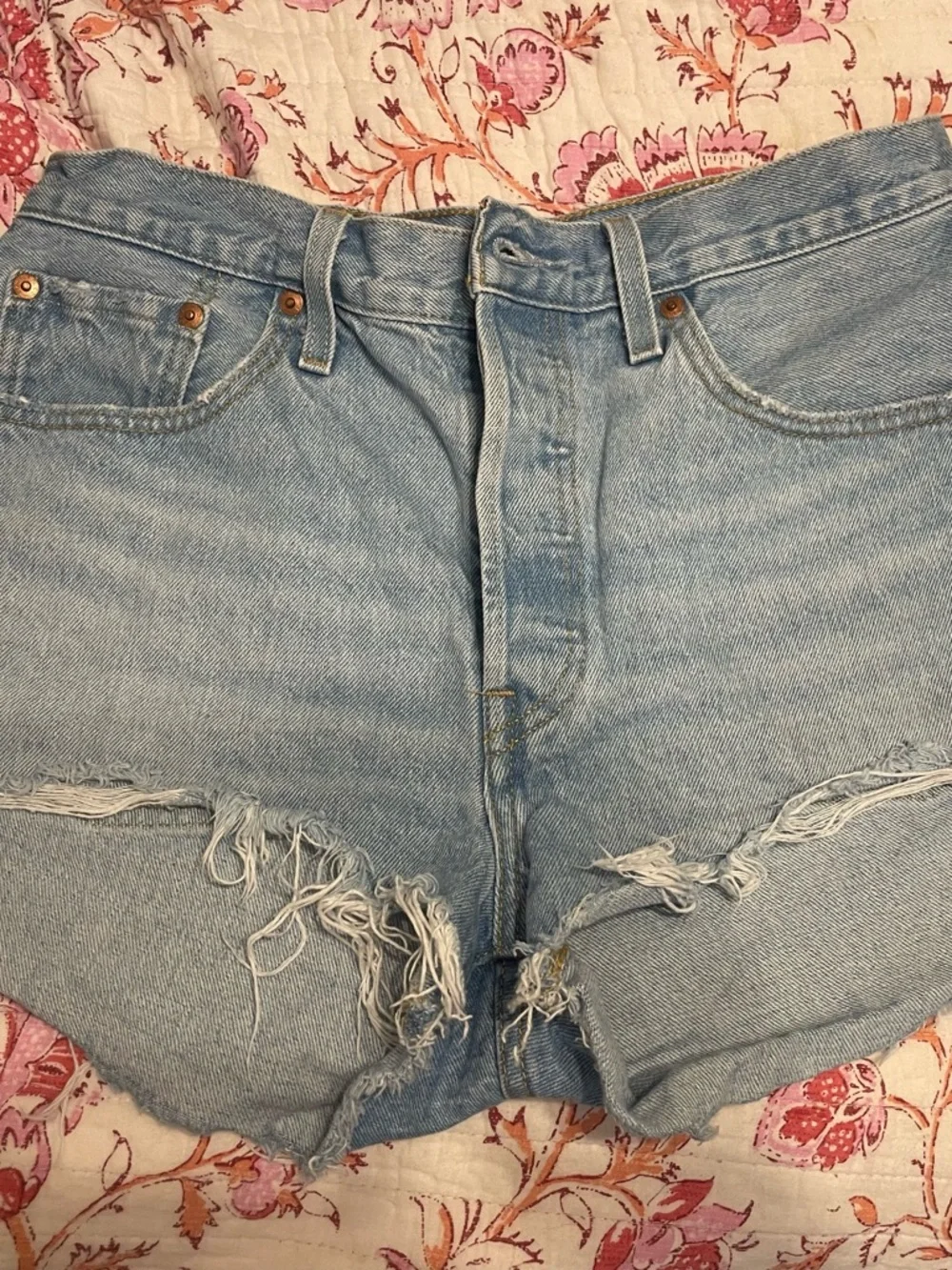 Levi's Light Blue Distressed Denim Jean Shorts
